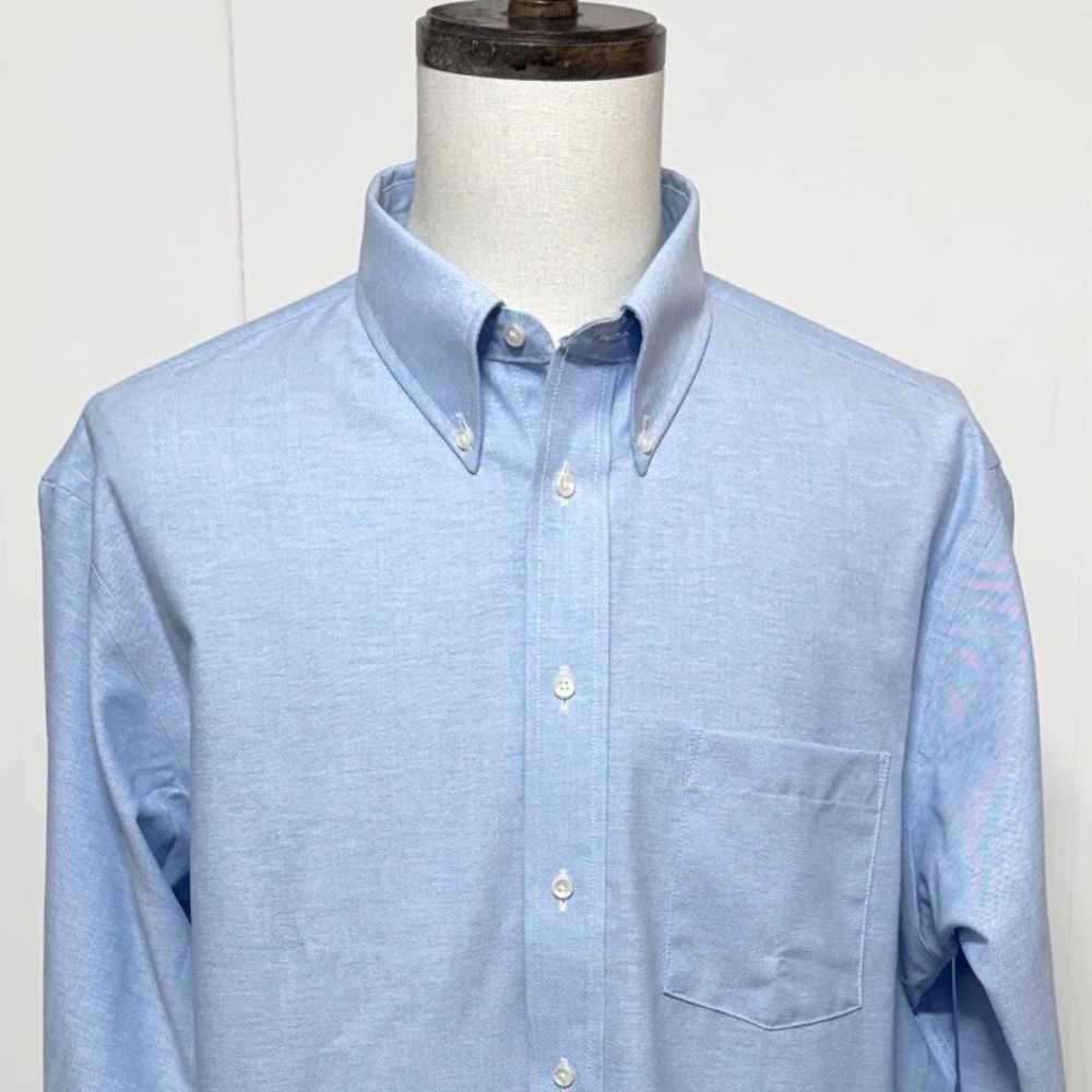 Arrow Shirt Men 17.5 36/37 Blue Oxford Wrinkle Free Long Sleeve USA New